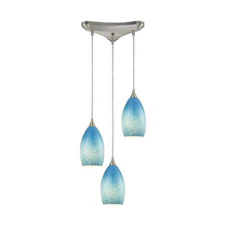 Elk Lighting Earth 3-Lght Triangular Pndnt SatNickel w/Wispy Cloud Sky Blue Glass 10510/3SKY